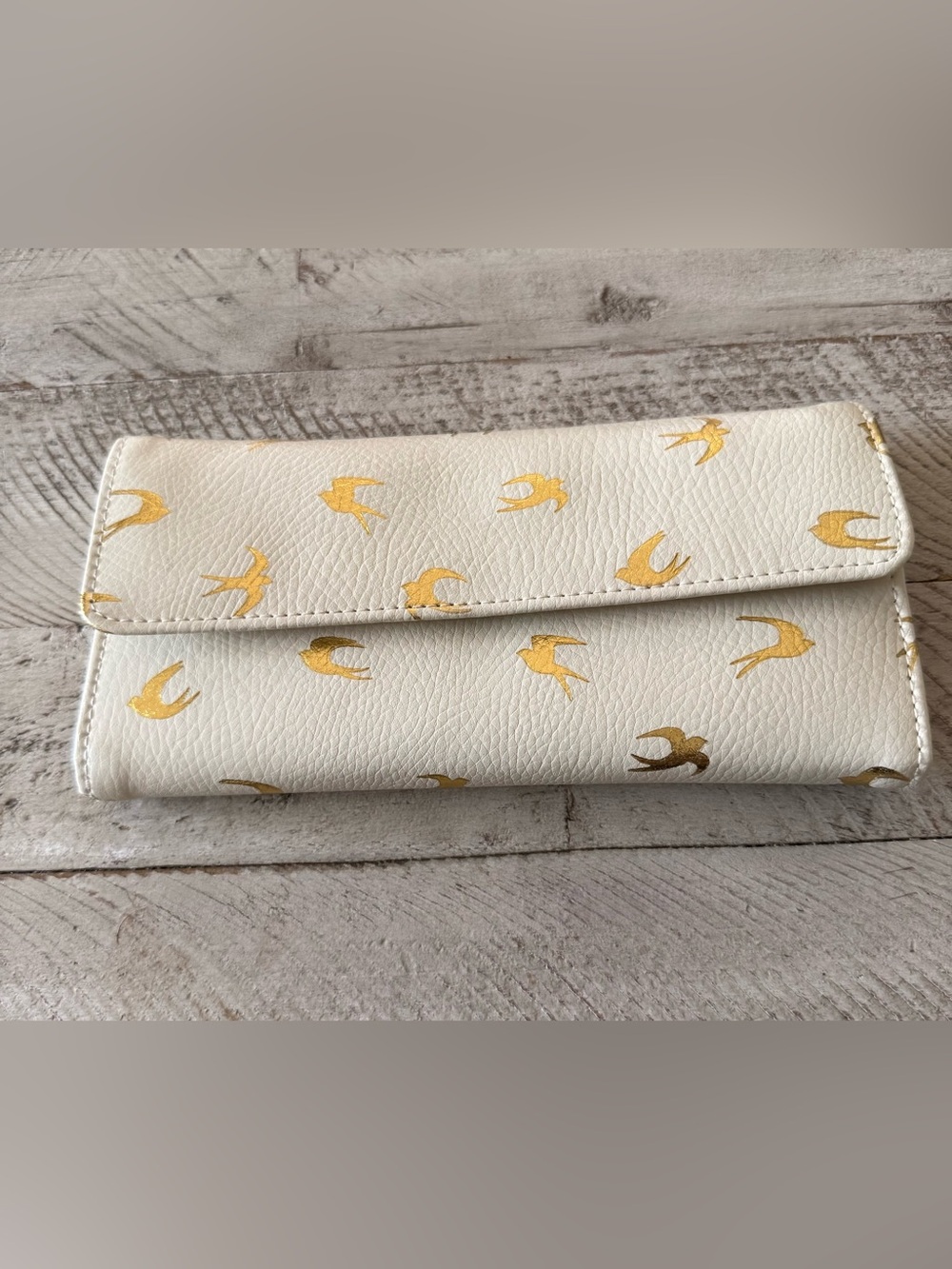 Red Envelope Jewelry Travel Organizer Foldover Clutch with Gold Bird Print